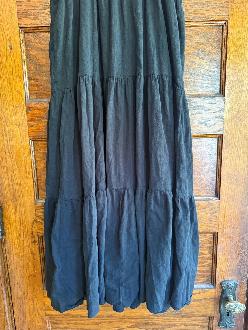 MADEWELL 100% Cotton Tie Strap Shoulder Tiered Midi Babydoll Dress Flowy Black S - Picture 6 of 8